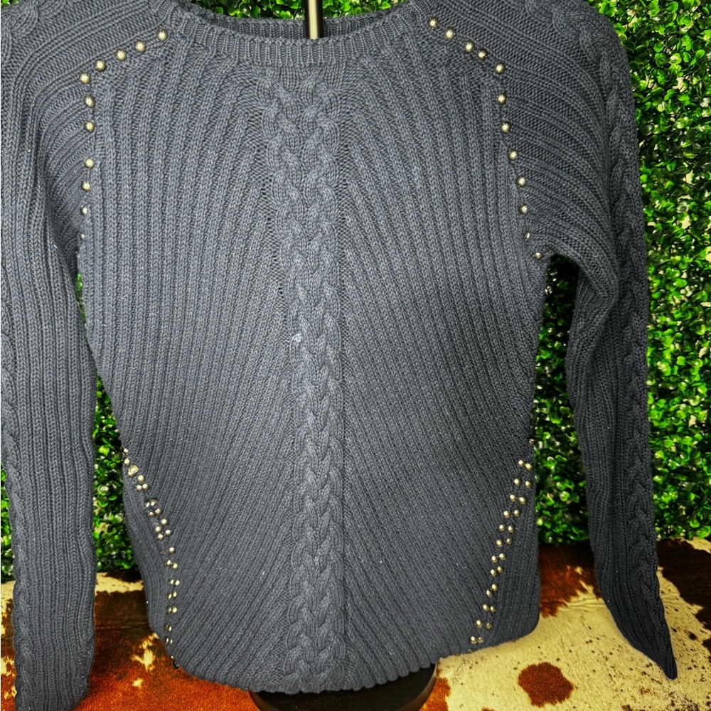 Women's Navy Blue Sweater with Studded Details